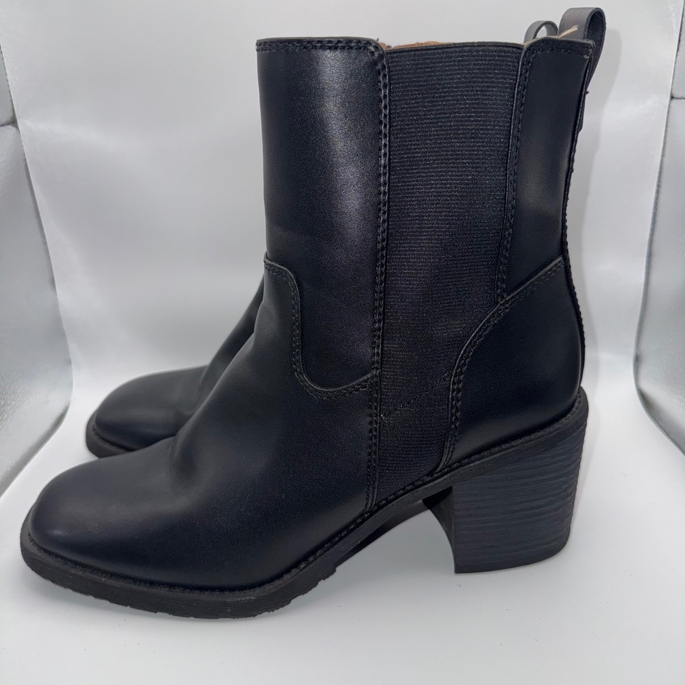 Zodiac W 10 Black Leather Ankle Boots Block Heel Side Zip Claret Western Fall